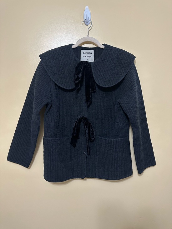 Damson Madder Jackets & Blazers - Damson Madder Quilted Peter Pan Collar Button Up Coat Velvet Tie Women 10 Black